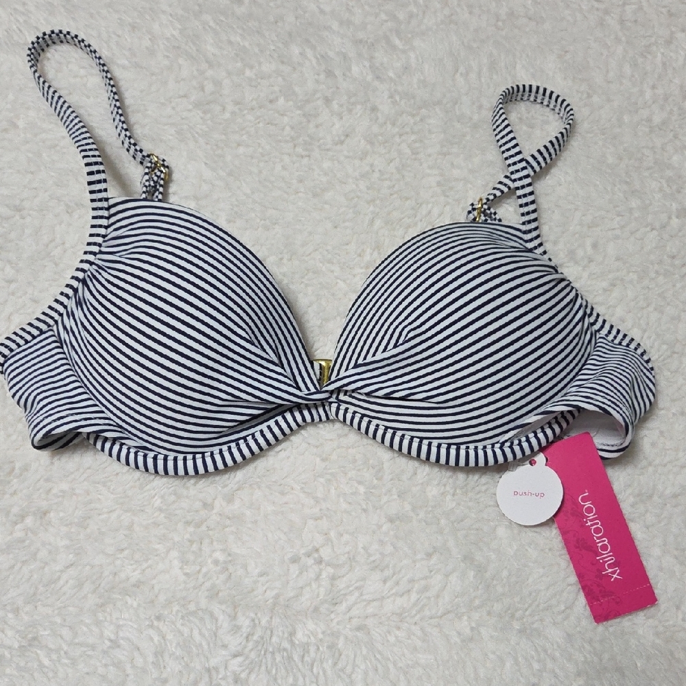 Xhilaration Black and White Striped Bikini Top